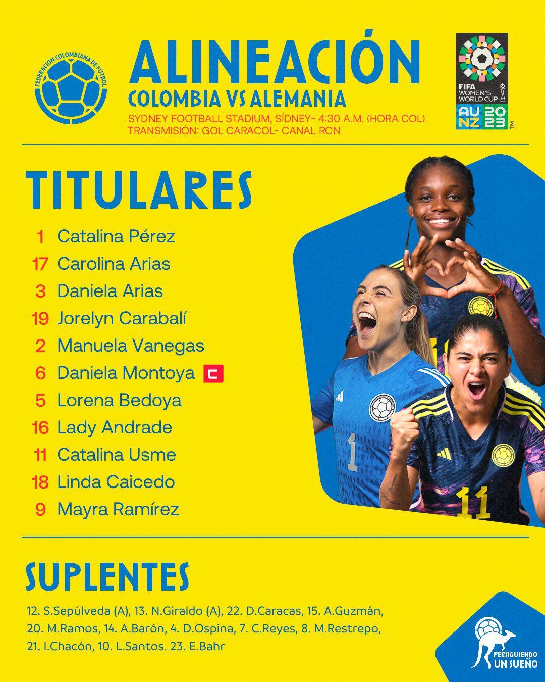 Así formará la selección Colombia contra Alemania en la segunda fecha del Grupo H de la Copa Mundial Femenina de la FIFA 2023