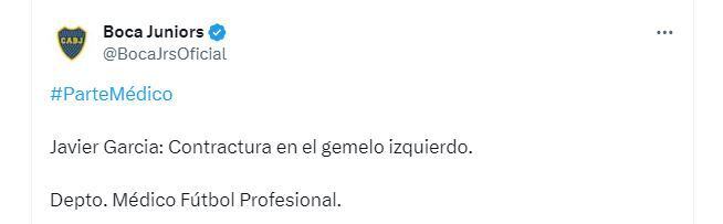 El parte médico de Boca por la lesión de Javier García