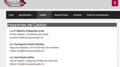 Captura de pantalla del sitio web del Ayuntamiento de Macuspana