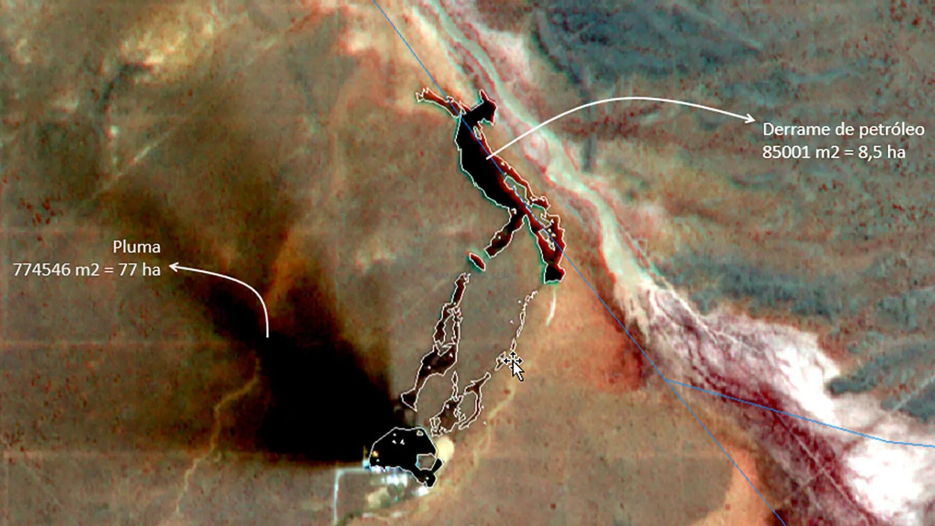 Divulgan imágenes satelitales de un enorme derrame de petróleo en Vaca Muerta