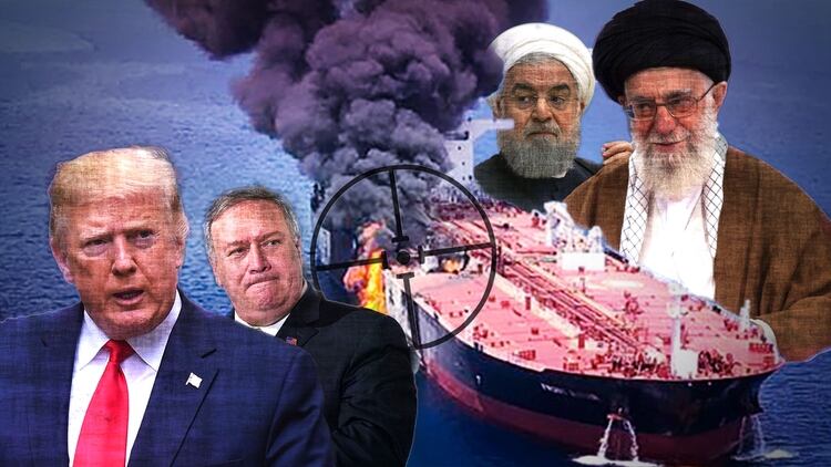 El presidente Donald Trump, el secretario de Estado Mike Pompeo, el presidente iraní Hassan Rohani y el Líder Supremo Ali Khamenei. Enfrentados y en una guerra fría en el Estrecho de Ormuz, por donde pasan los mayores cargueros de petróleo del planeta. Las sanciones impuestas por Estados Unidos contra Irán están teniendo un efecto devastador para el régimen de los ayatollahs.