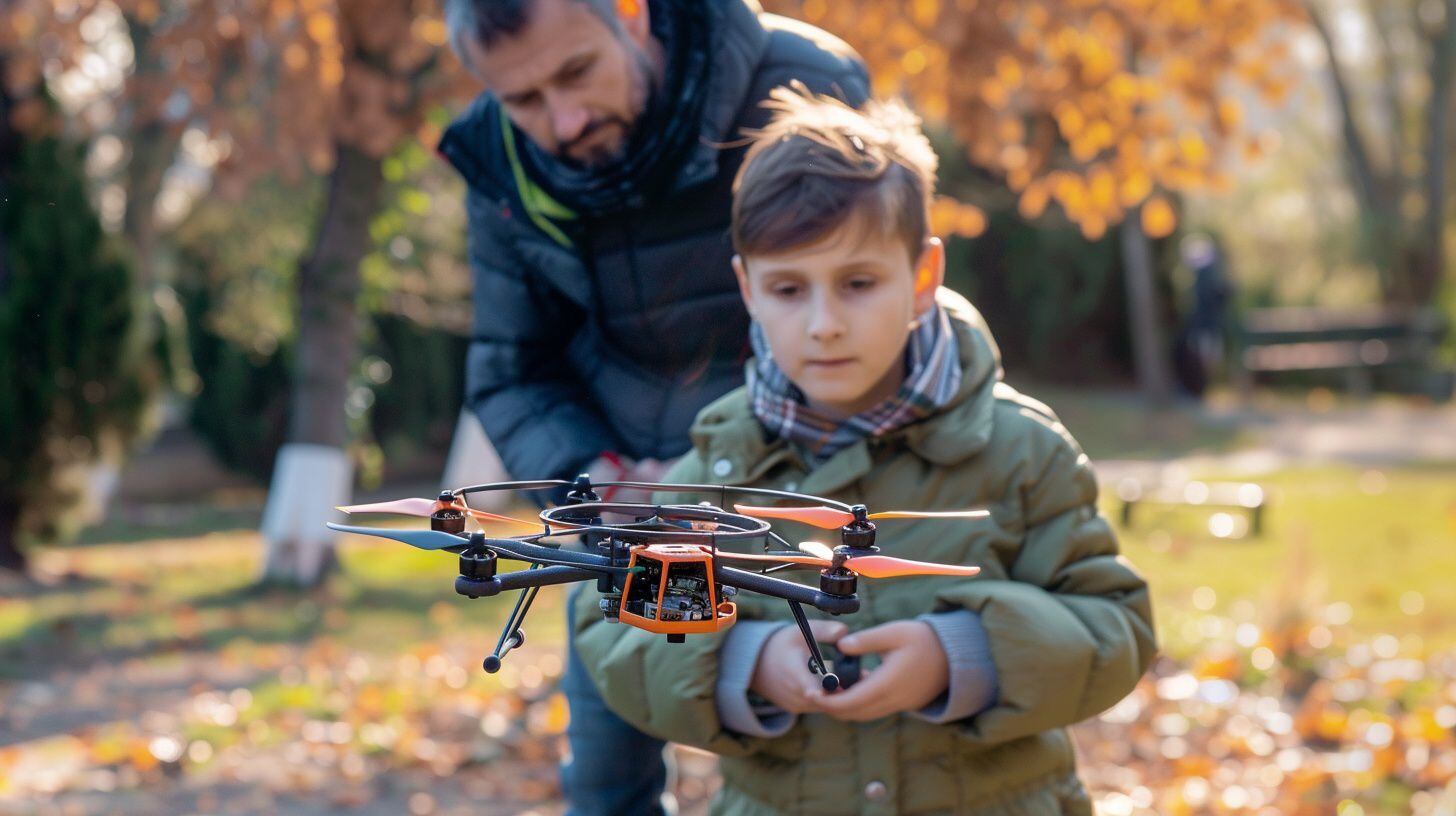 joven niño juega con dron en un parque junto a su padre (Imagen Ilustrativa Infobae)