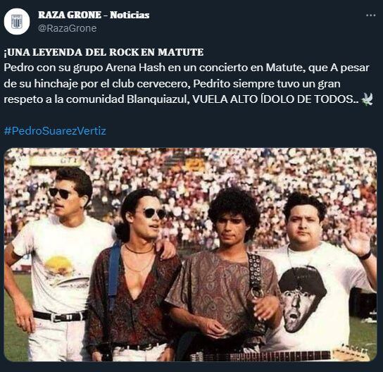 Una cuenta de Twitter recordó cuando la 'leyenda', Pedro Suárez Vértiz, con 'Arena Hash' dieron un multitudinario concierto en Matute