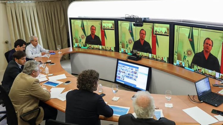 El mandatario entrerriano durante una de las teleconferencia que compartió con el presidente Alberto Fernández (@bordet)