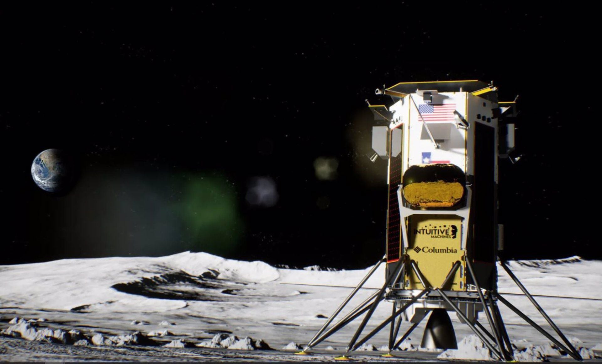 Ilustración del módulo de aterrizaje lunar Nova-C de Intuitive Machines que lleva 6 instrumentos científicos para su misión espacial (INTUITIVE MACHINES)
