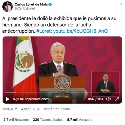 Loret de Mola respondió después de López Obrador hablara de su medio de comunicación, LatinUs. (Foto: Captura de pantalla)