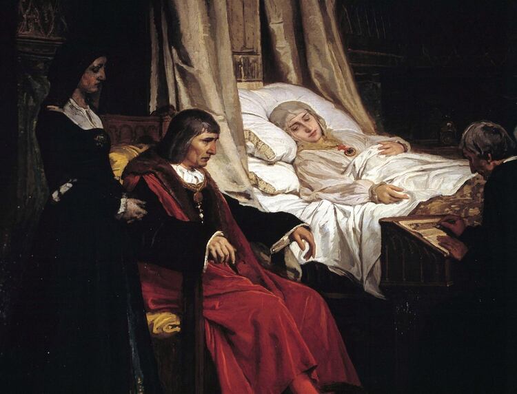 Fernando el Católico junto al lecho de muerte de su esposa Isabel de Castilla