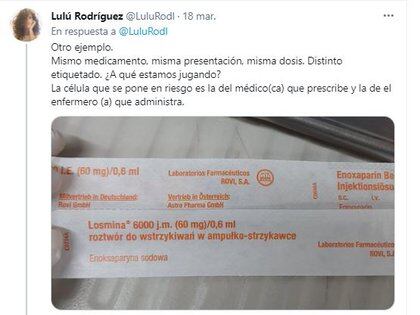 Alertó sobre el medicamento que estaban recibiendo para tratar a pacientes COVID (Foto: Twitter/@LuluRodl)