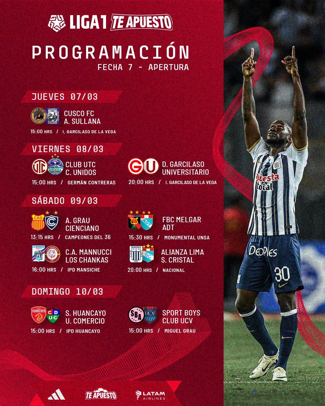La programación de la séptima jornada del Apertura 2024. - Crédito: Liga 1.