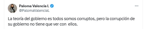 La senadora Paloma Valencia se refirió a la corrupción en el Gobierno nacional - crédito @PalomaValenciaL/X