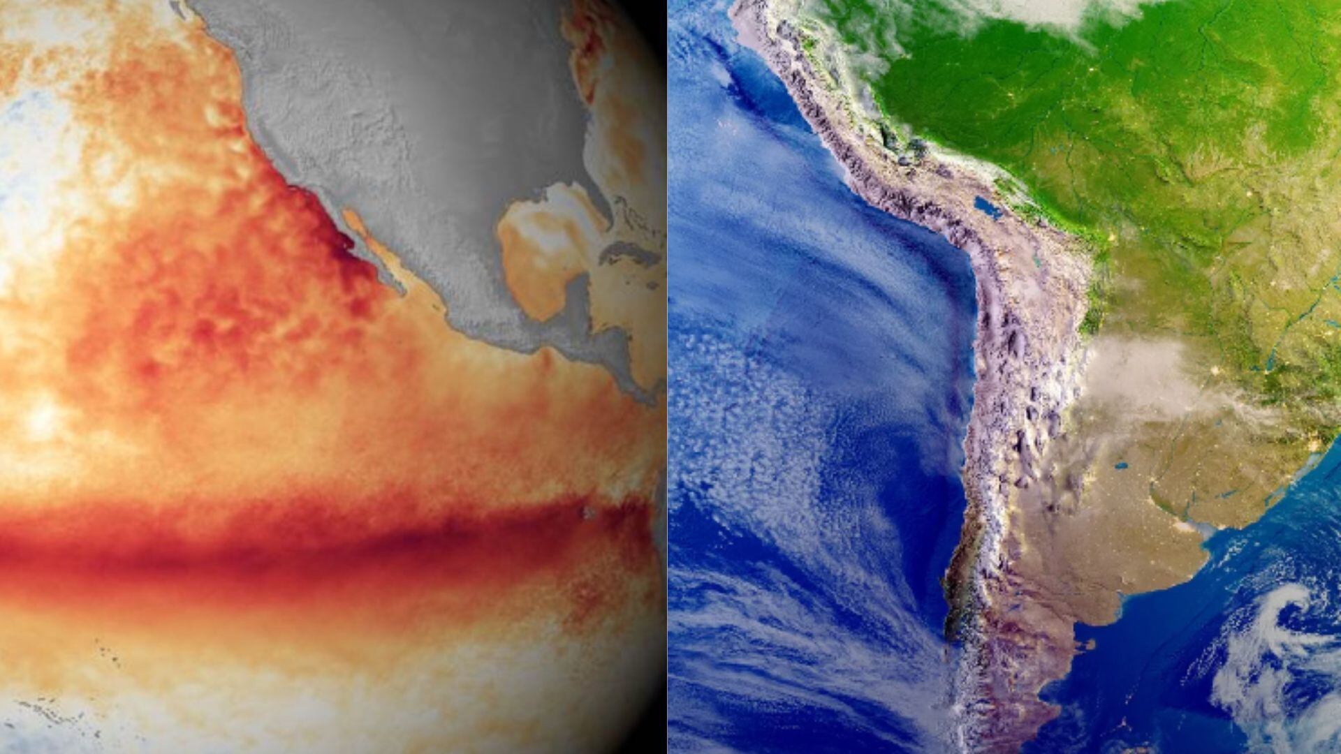 Las imágenes muestran los mapas que recrean gráficamente el calentamiento producido por el Fenómeno de El Niño y el enfriamiento ocasionado por el denominado Anticiclón del Pacífico Sur.