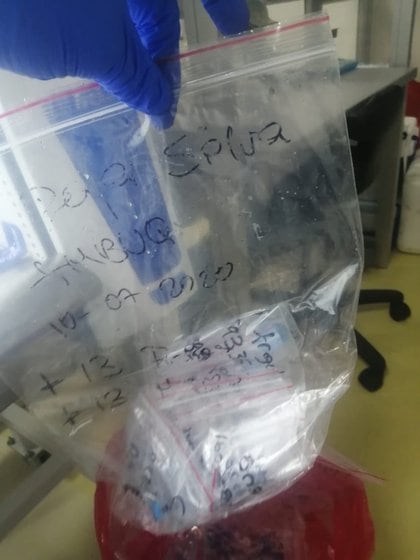 Los laboratorios tienen represadas las pruebas pues no conocen a quien pertenecen pues llegan marcadas con tinta borrable o ilegible. Foto:@JuanFraile