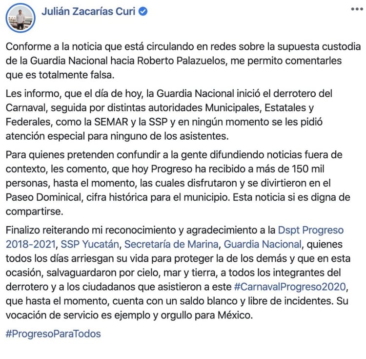 El comunicado del presidente municipal de Progreso