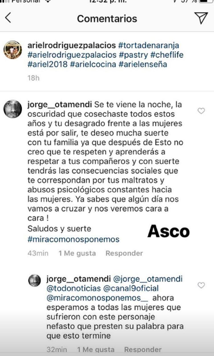 El marido de la modelo le dejó un fuerte mensaje en la cuenta de Instagram a Ariel Rodríguez Palacios