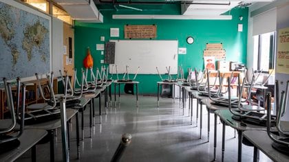 Un salón de clases en una escuela de Nueva York, el 8 de julio de 2020. (Ashley Gilbertson/The New York Times).