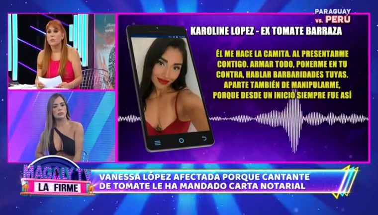 Vanessa López affected by notarial letter.  (Capture: Magaly TV La Firme)