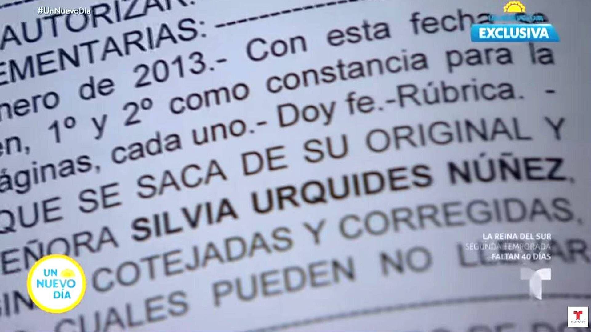 El nombre de Silvia Urquidi en los documentos la ampara (Foto: Telemundo/YouTube)