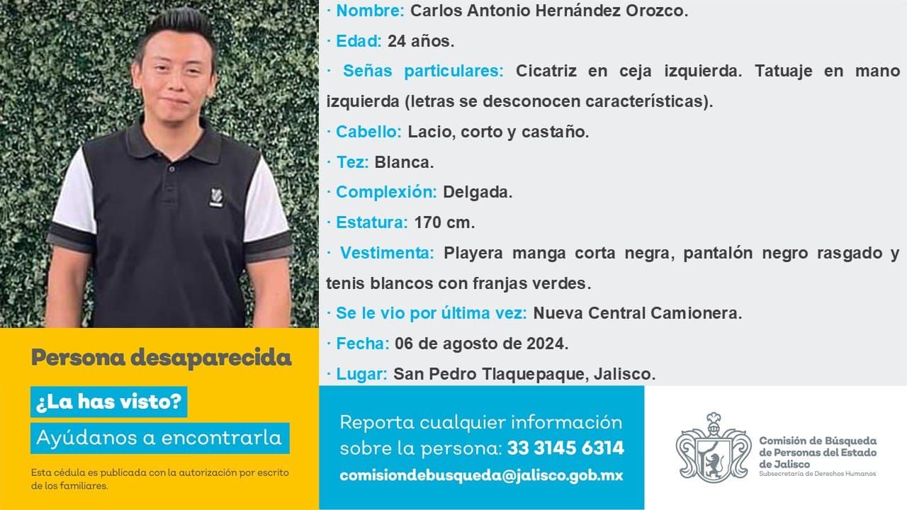 Carlos Antonio Hernández Orozco recibió una oferta laboral para trabajar de chofer. Acudió a la central de Tlaquepaque y desapareció 
 (Foto: Comisión de Búsqueda de Personas del Estado de Jalisco)