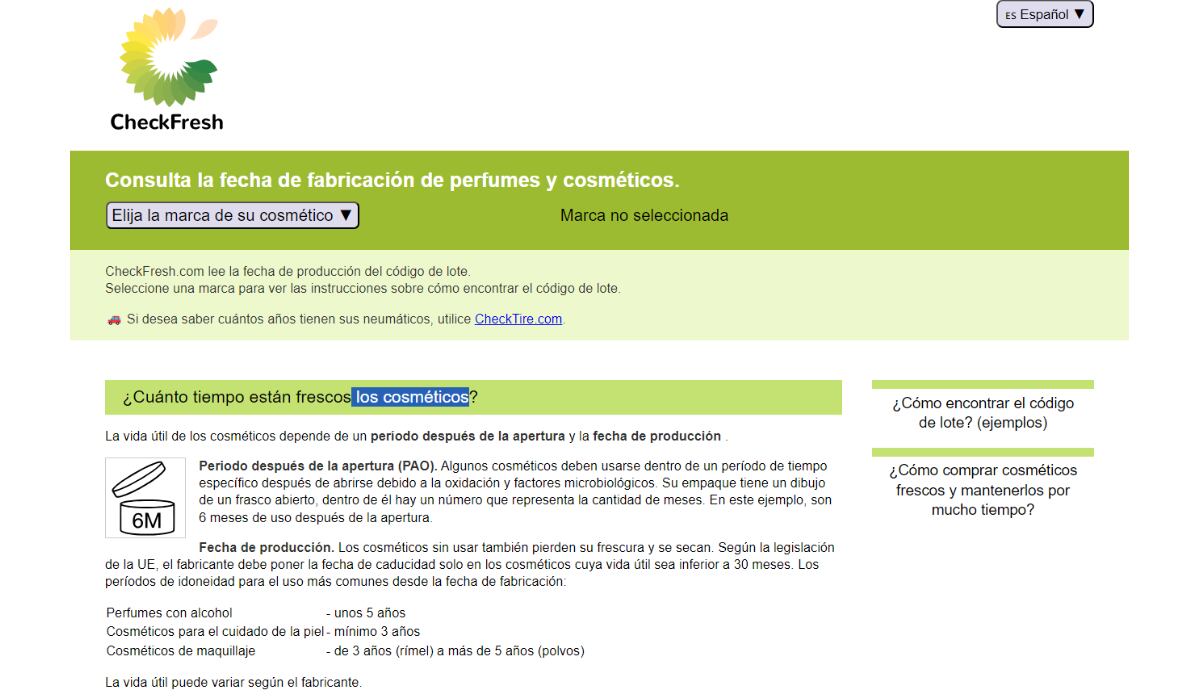 Página de inicio de CheckFresh, una herramienta en línea verificar fácilmente la fecha de vencimiento de un producto cosmético. (CheckFresh)