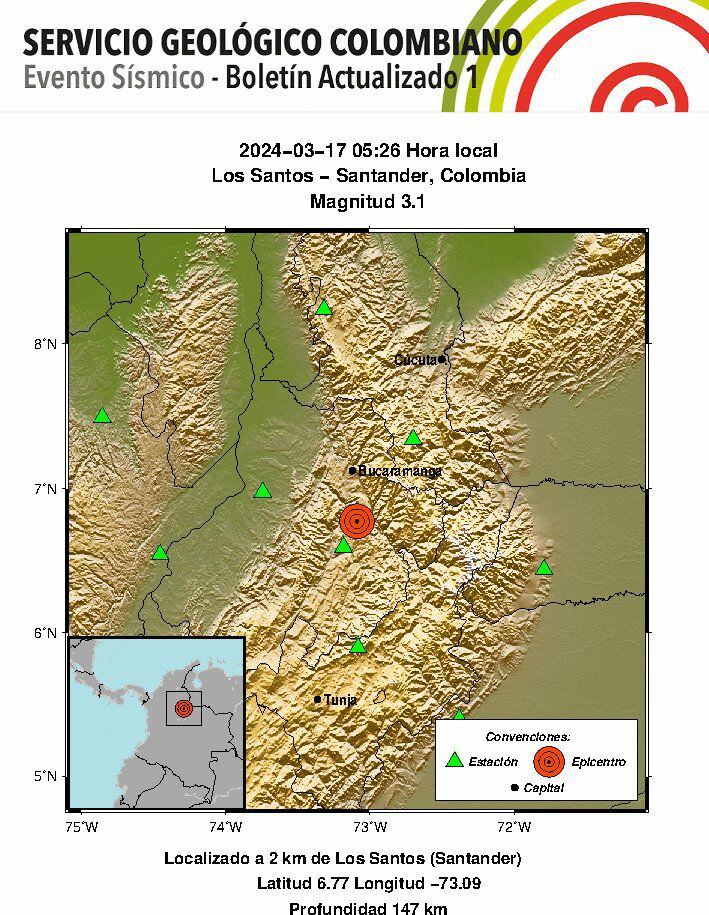 El epicentro fue en Los Santos, una de las zonas con más sismos del país - crédito SGC