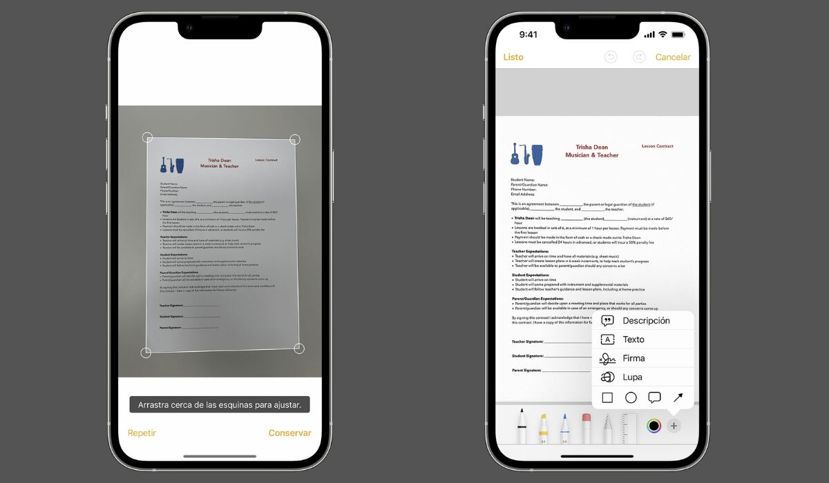 La app Notas sirve para escanear documentos y agregar firmas. (Apple)