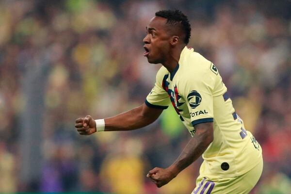 Soccer Football - Liga MX - Final - Second Leg - America v Monterrey - Azteca Stadium, Mexico City, Mexico - December 29, 2019 America's Renato Ibarra celebrates scoring their second goal before it is disallowed after a VAR review REUTERS/Henry Romero