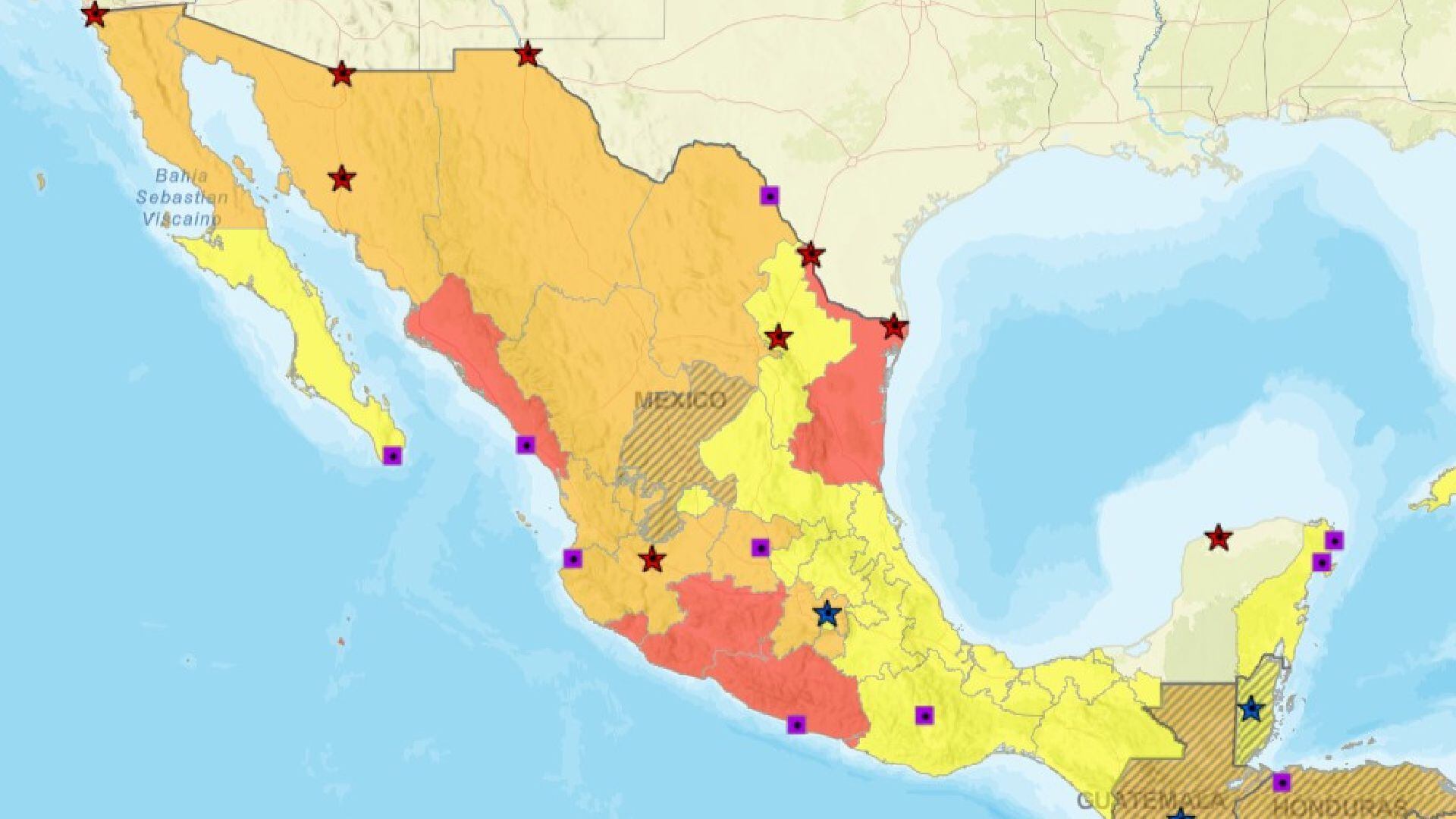 Mapa de alertas de viaje en México (Foto: travel.state.gov)
