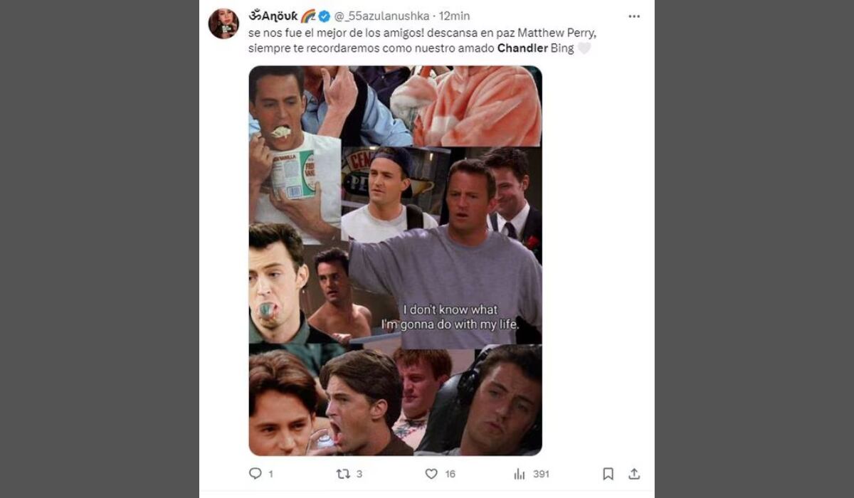 Con memes recuerdan a Matthew Perry y su personaje "Chandler" en Friends. (Foto: X)