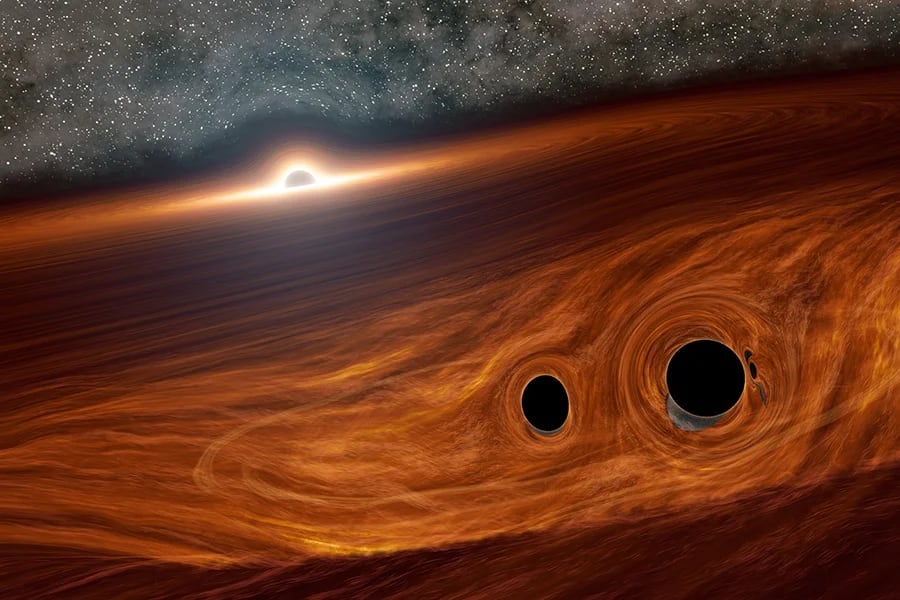 La danza de dos agujeros negros danzantes en una fusión galáctica, permitió escucharlos a través del cosmos
