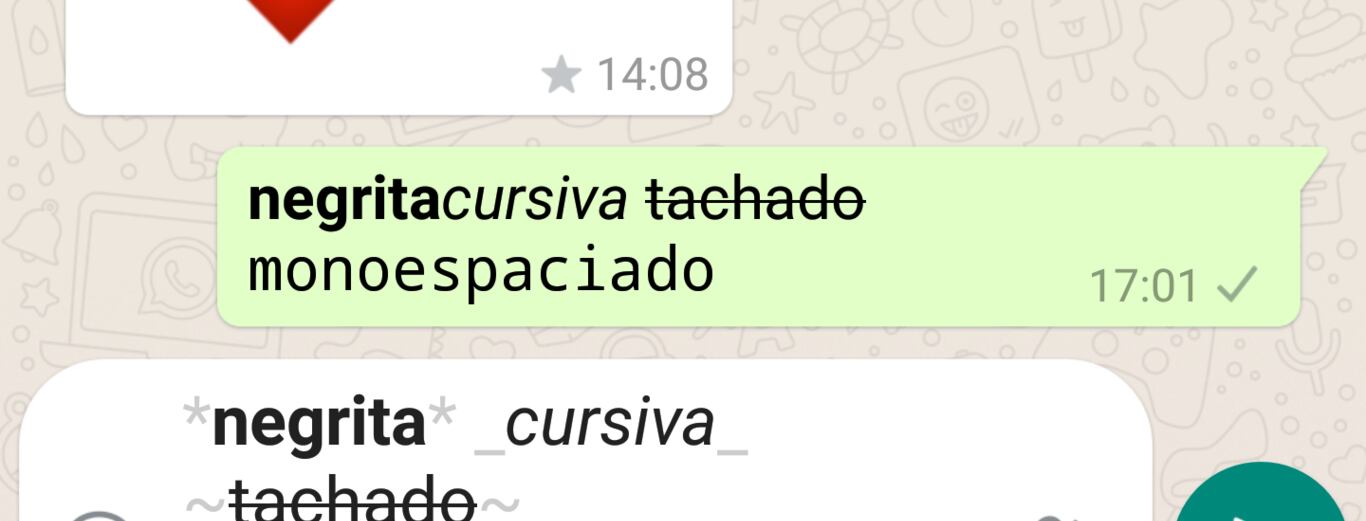 Entre las opciones de WhatsApp que existen hace tiempo está el: modo de negrita, cursiva, tachado y monoespaciado. (foto: captura)