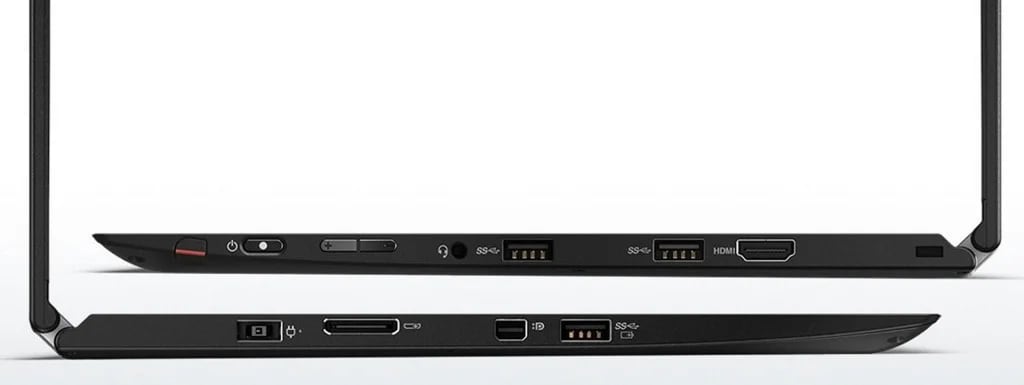 Tiene tres puertos USB 3.0, Mini DisplayPort, HDMI, conector Lenovo Onelink+, y conector de audio jack. Además cuenta con bluetooth y lector de tarjeta micro SD.