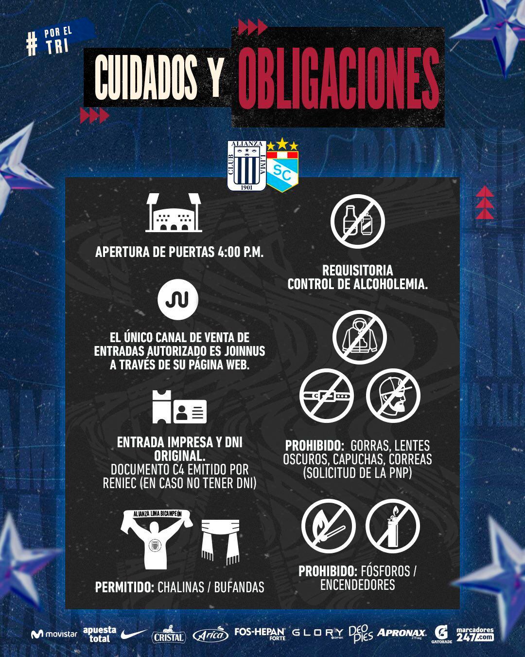 Recomendaciones para los hinchas que asistirán al estadio Alejandro Villanueva.