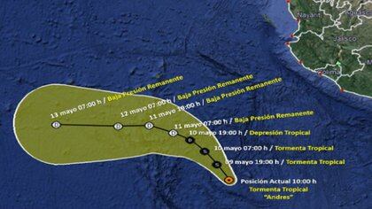 Pronóstico de trayectoria de la tormenta tropical Andrés, según el SMN (Foto: SMN/Conagua Clima)