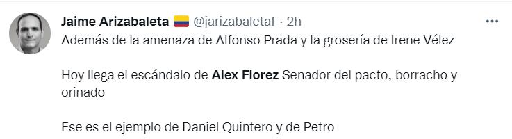 Críticas ante el bochornoso caso que protagonizó el senador Alex Flórez.