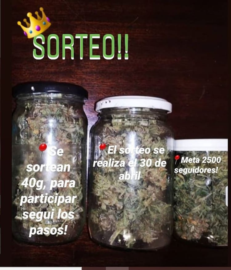 Instagram: sorteo de marihuana en Villa del Parque. 