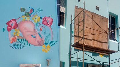 El mural censurado y tapiado en la Maternidad del Hospital Piñero, por "violencia simbólica"