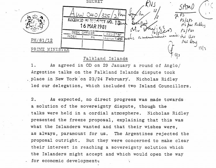 Distintos documentos muestran las conversaciones secretas entre los británicos y los argentinos sobre Malvinas.