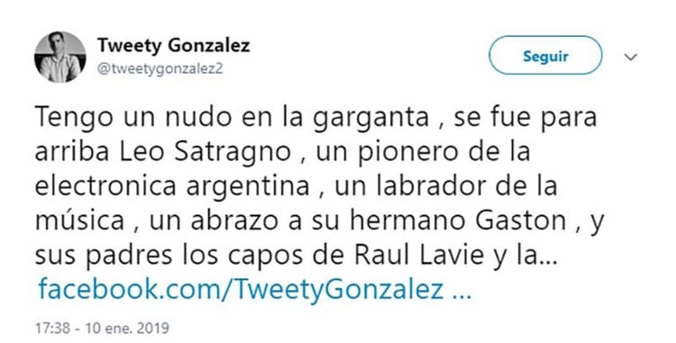El mensajes de Tweety González para Leo Satragno