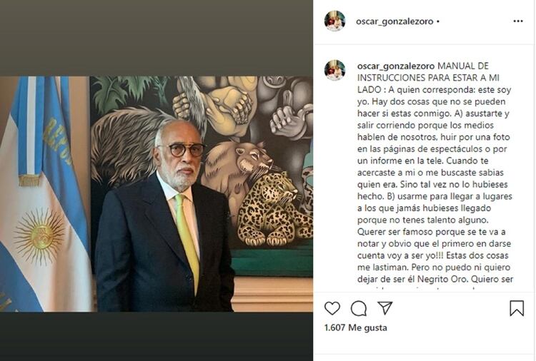 El posteo que realizó Oscar González Oro en su cuenta personal de Instagram