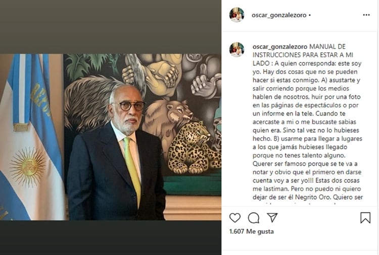 El posteo que realizó Oscar González Oro en su cuenta personal de Instagram