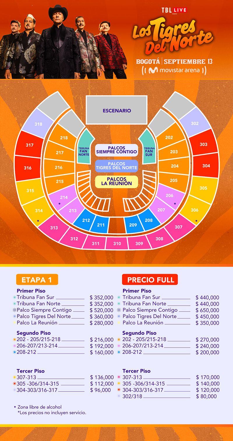 Los precios para ver a Los Tigres del Norte en el Movistar Arena - crédito Tu Boleta