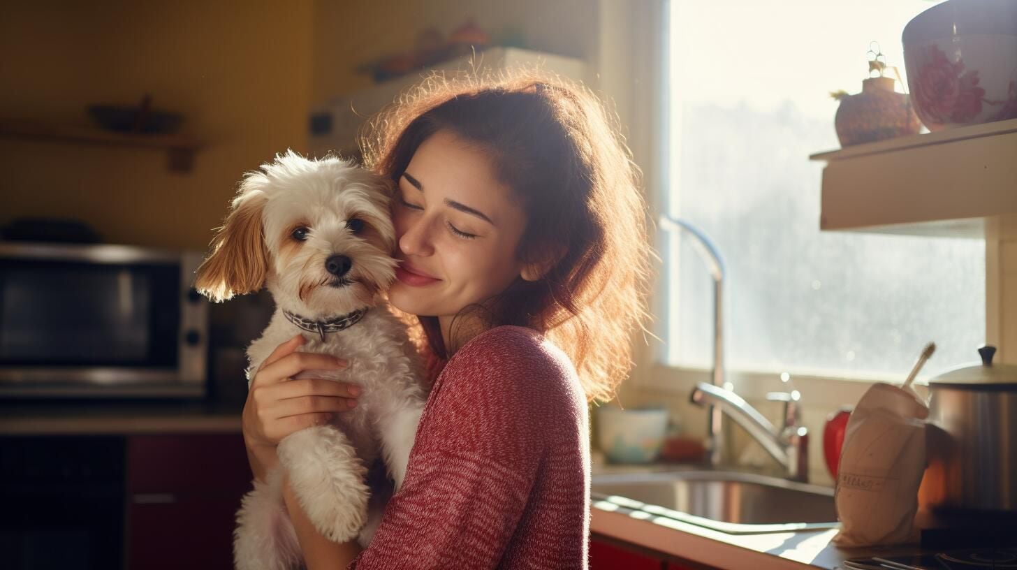 Imagen de una mujer abrazando cariñosamente a su perro. Las mascotas aportan cuidado, salud, compañía y amistad, enriqueciendo nuestras vidas. (Imagen ilustrativa Infobae)