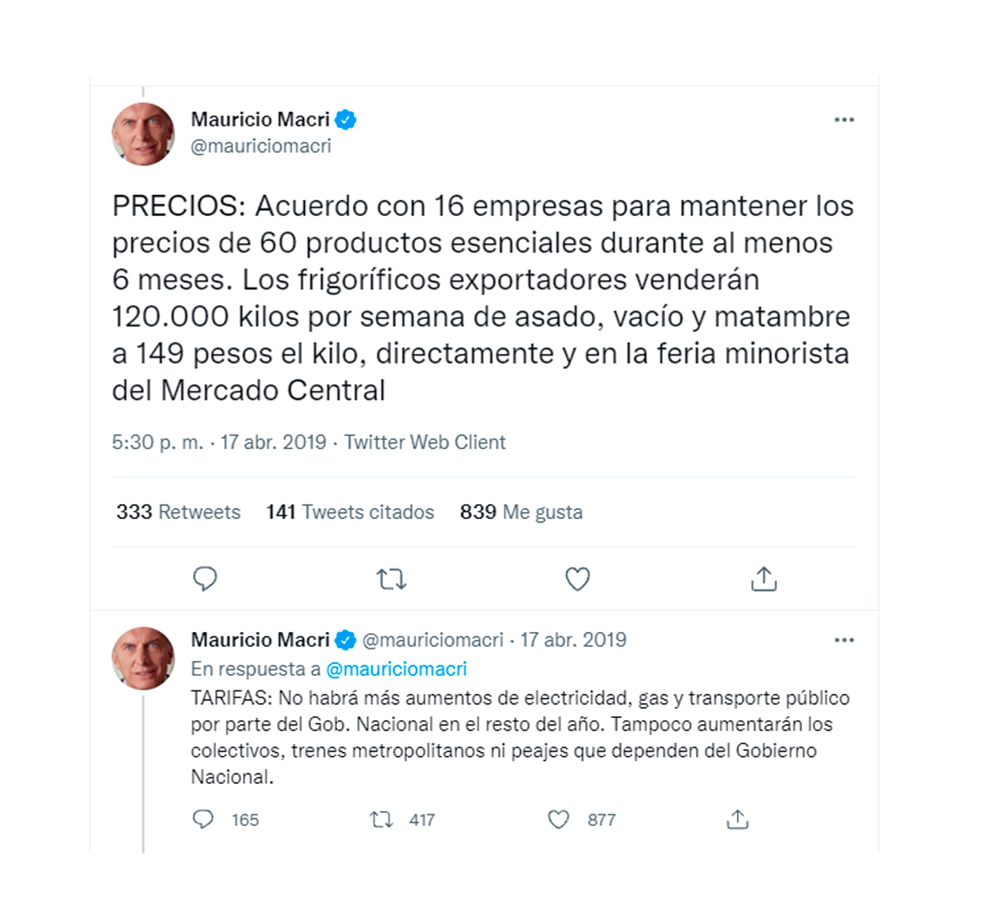 twitter - Macri - Precios