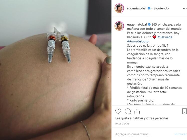 Durante su embarazo, la artista debió hacer frente a la trombofilia, y promovió su tratamiento y detección precoz a través de las redes 