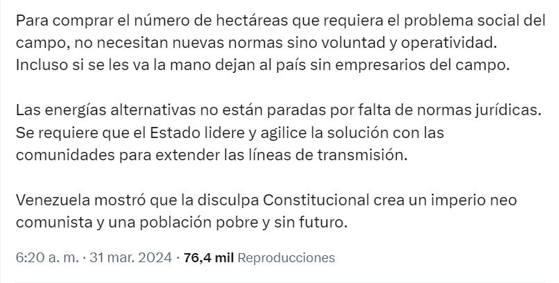 Álvaro Uribe señaló que el país podría vivir lo mismo que Venezuela si se aprueba la modificación de la Constitución - crédito red social X