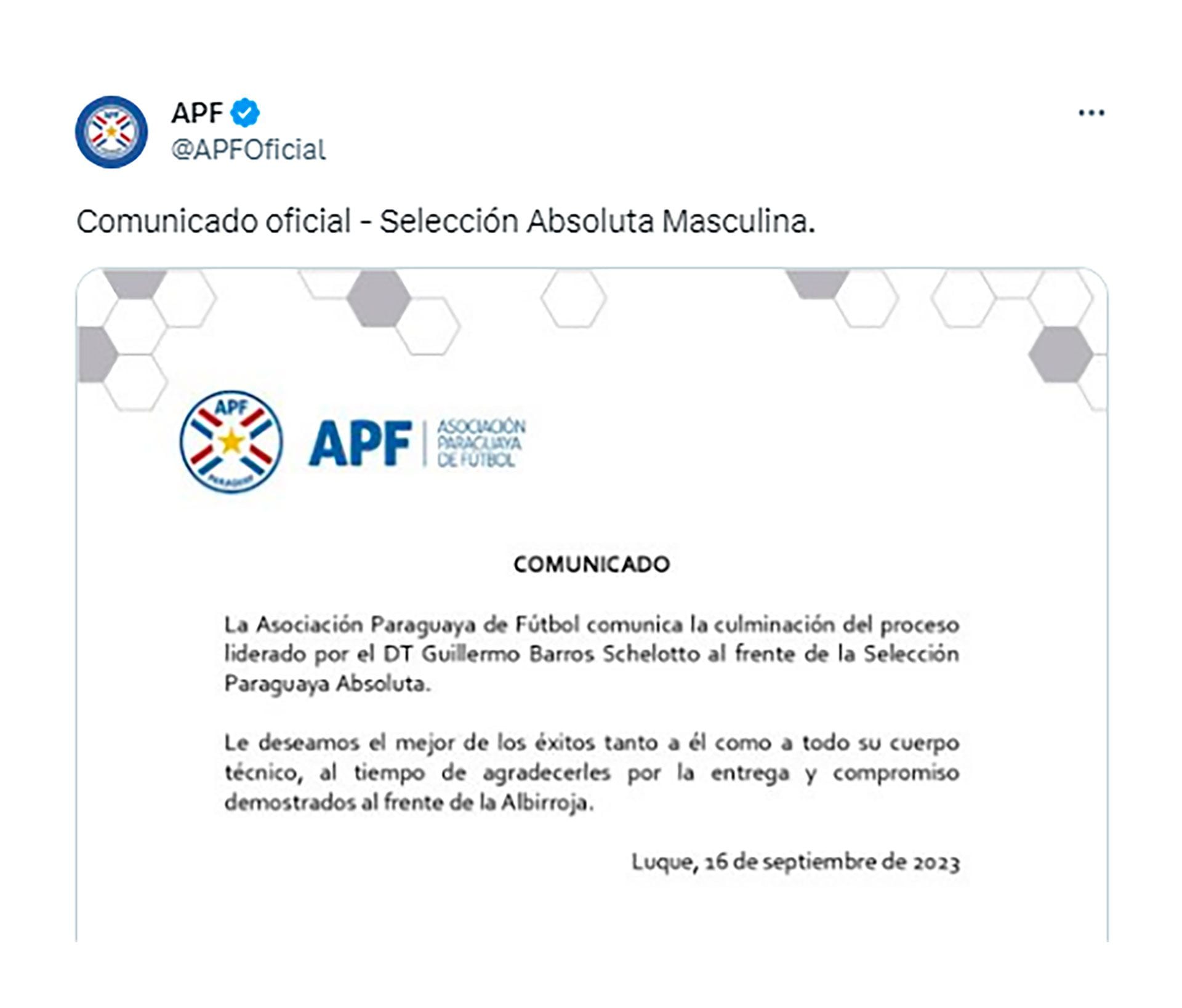 El comunicado de la Asociación Paraguaya de Fútbol