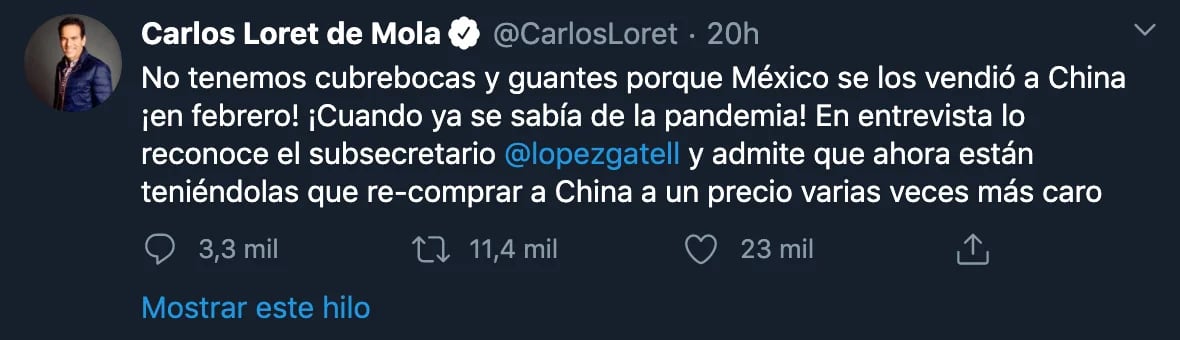 Foto: twitter @CarlosLoret
