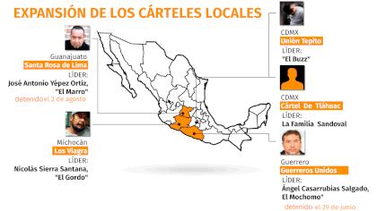 Aumentó significativamente la operación de ocho organizaciones de carácter local  (Mapa: Infobae México)