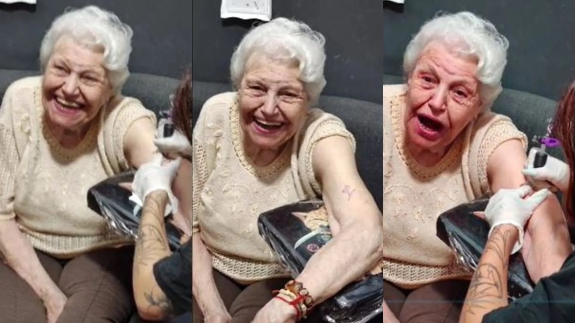 La tierna reacción de una abuela de 91 años que se hizo su primer tatuaje