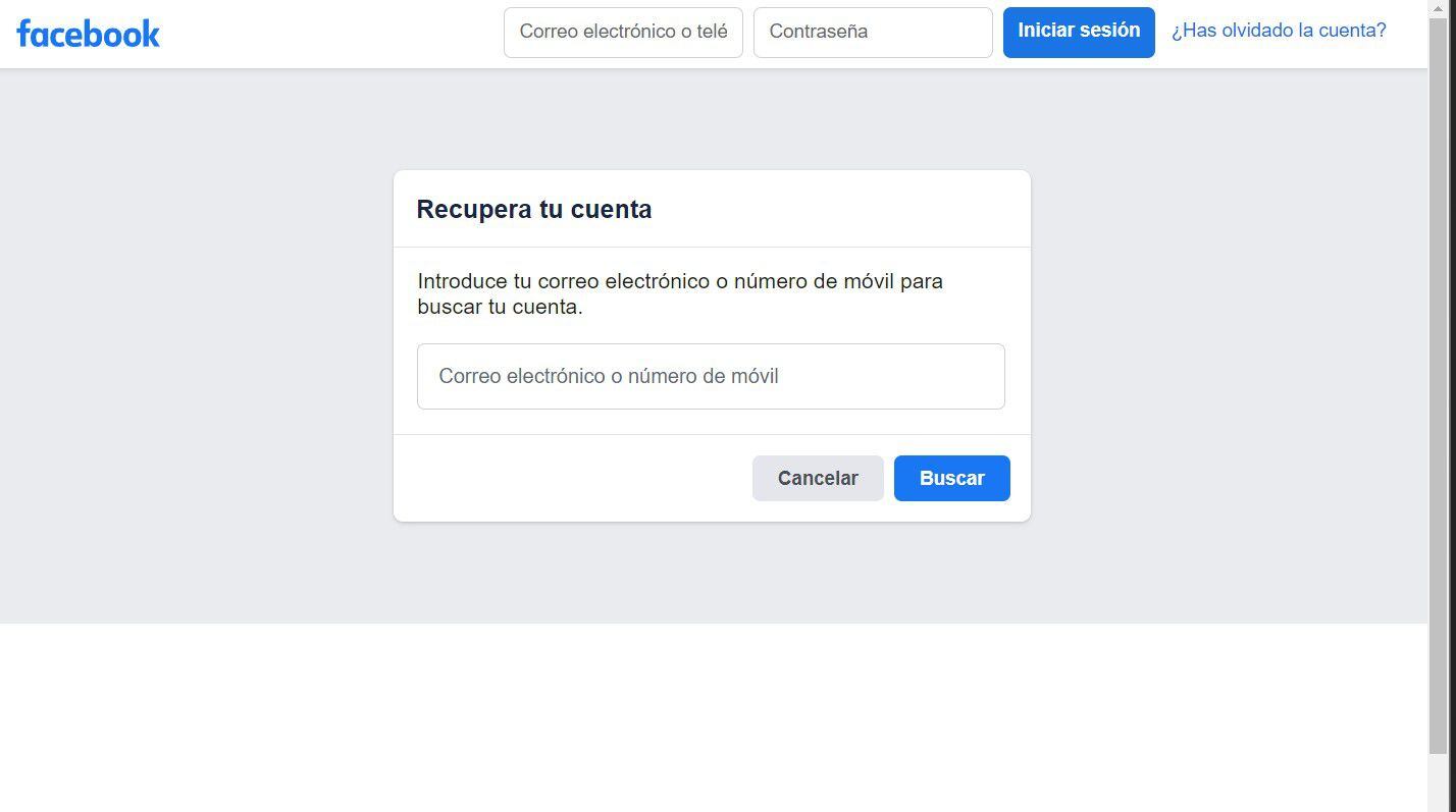 Recuperar una cuenta de Facebook sin ingresar correo electrónico o contraseñas. (Captura)